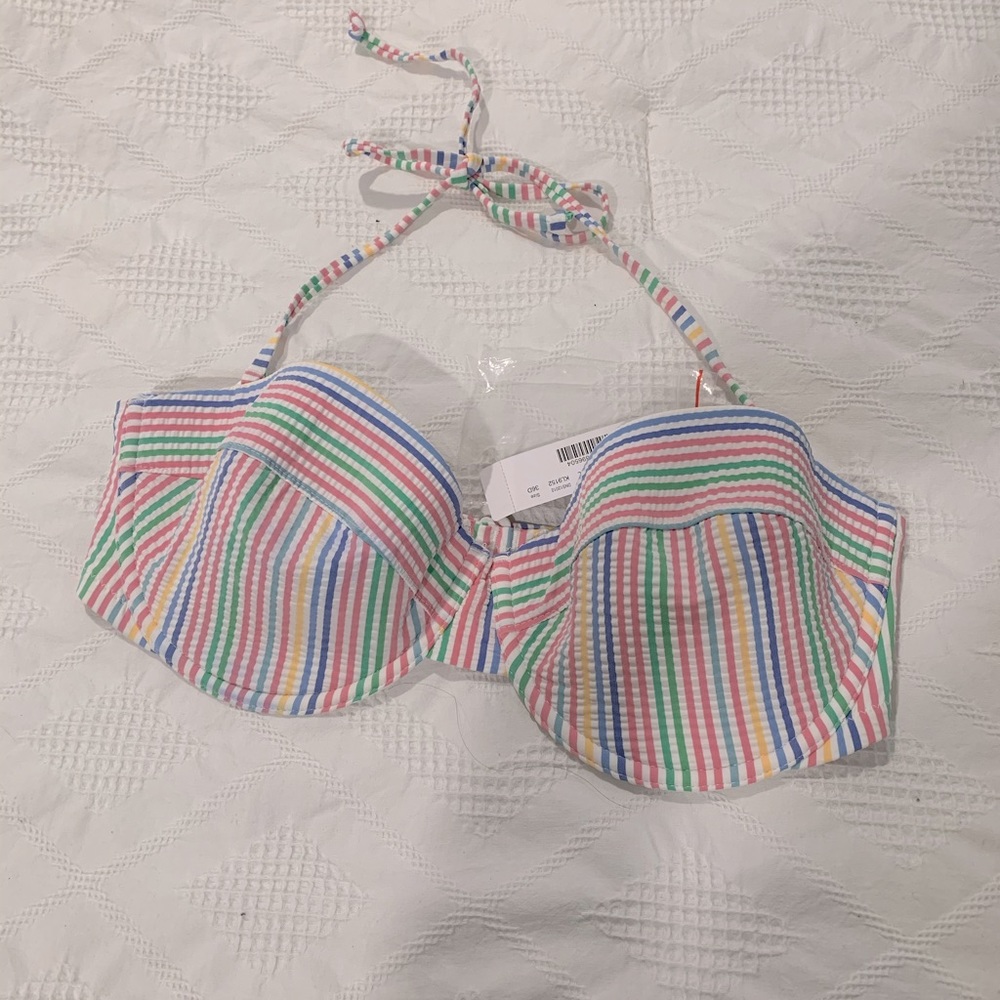 JCrew seersucker pastel stripe halter bikini 36D